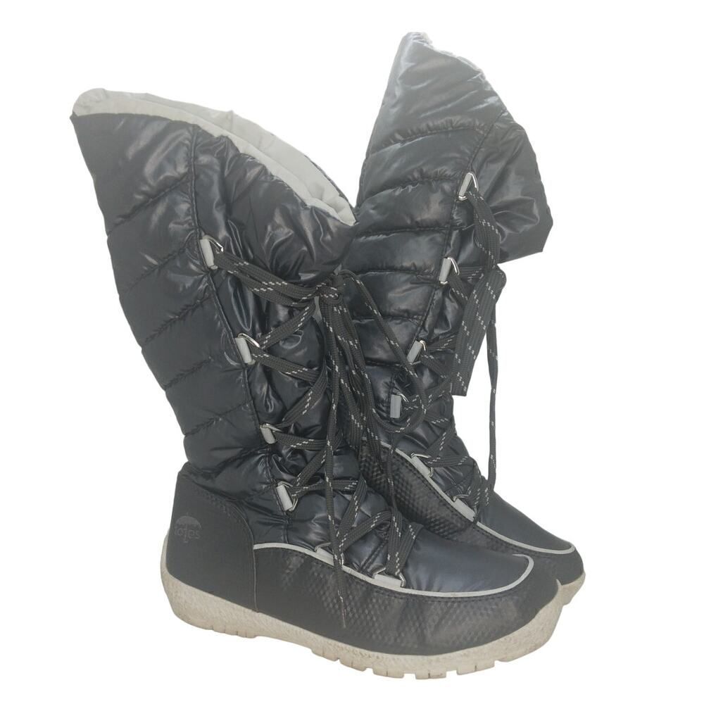 Totes Aria Womens Pre-owned Tall Pewter Gray & White Waterproof Boots - sz. 7M